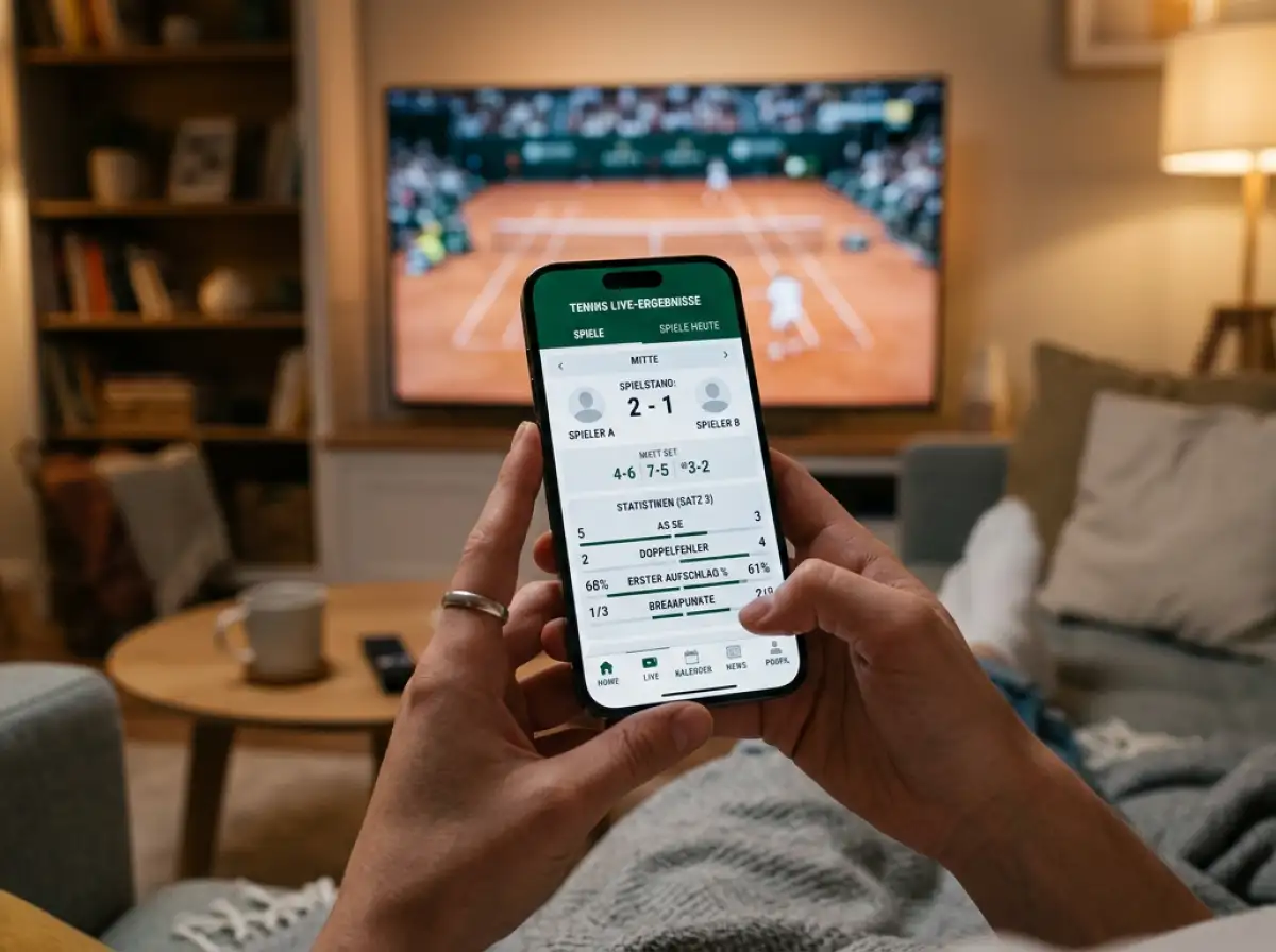 Flashscore Tennis App - Smartphone mit Live-Spielstand auf dem Bildschirm