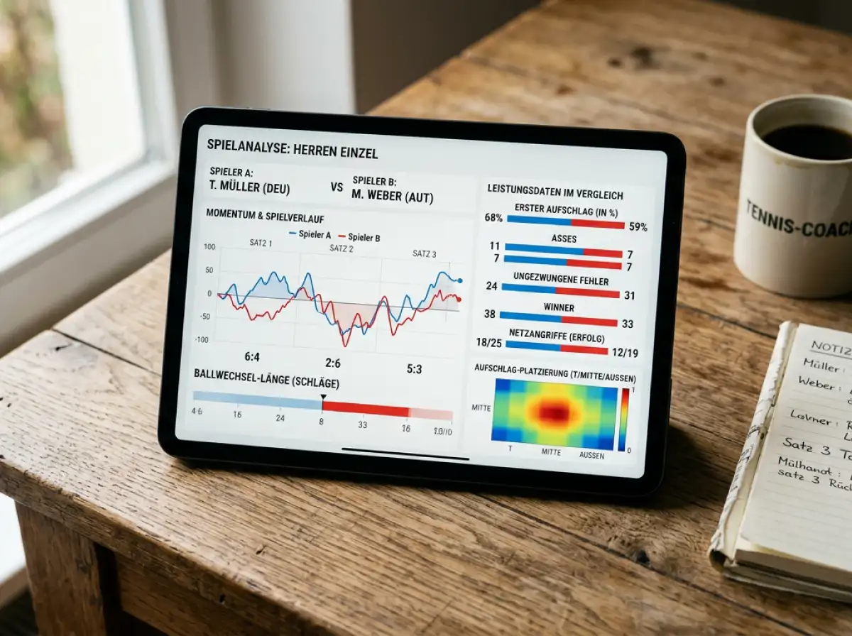 Sofascore Tennis App - Power Graph zeigt Spielverlauf auf dem Bildschirm