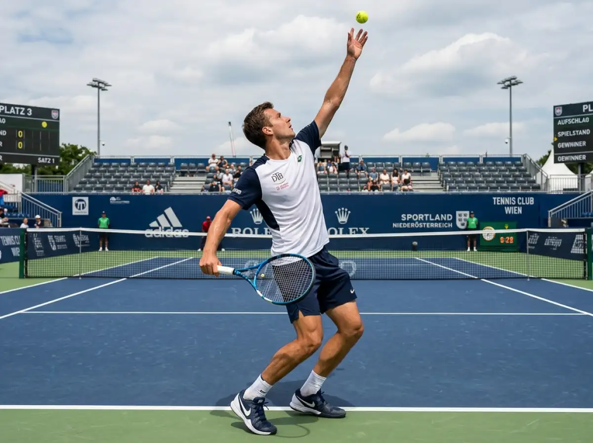 Tennis Aufschlag - Spieler in korrekter Position hinter der Grundlinie