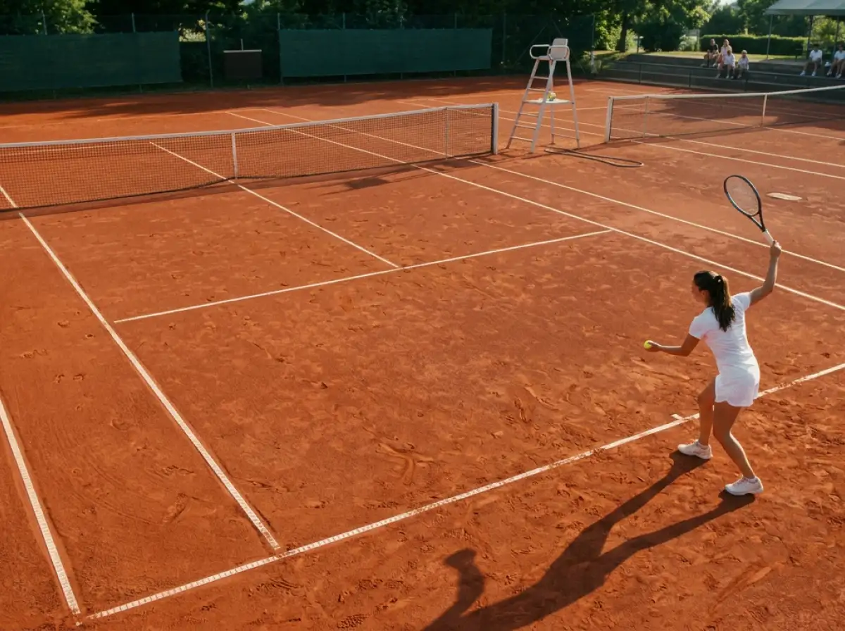 Tennisspieler beim Aufschlag von der Einstandseite