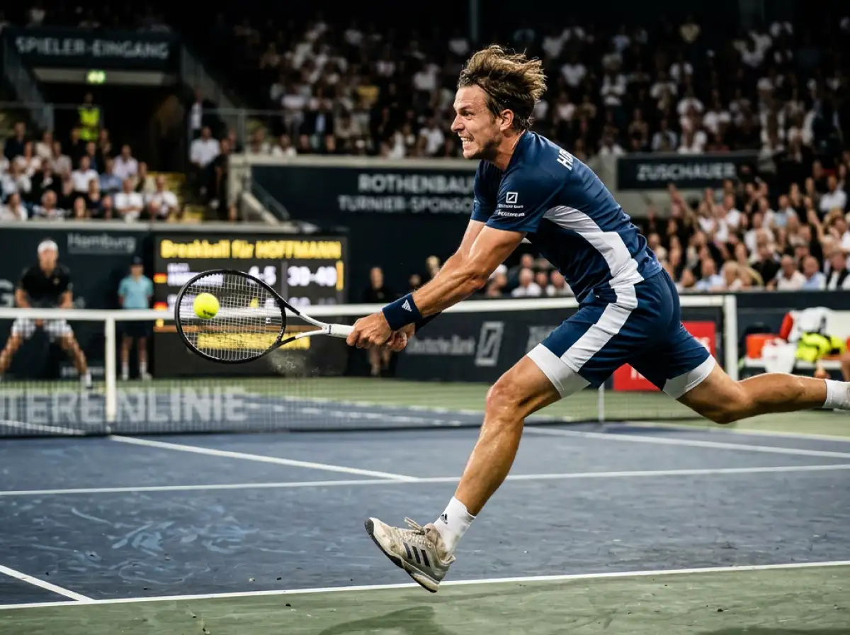 Tennis Break - Spieler macht kraftvollen Return beim Breakball