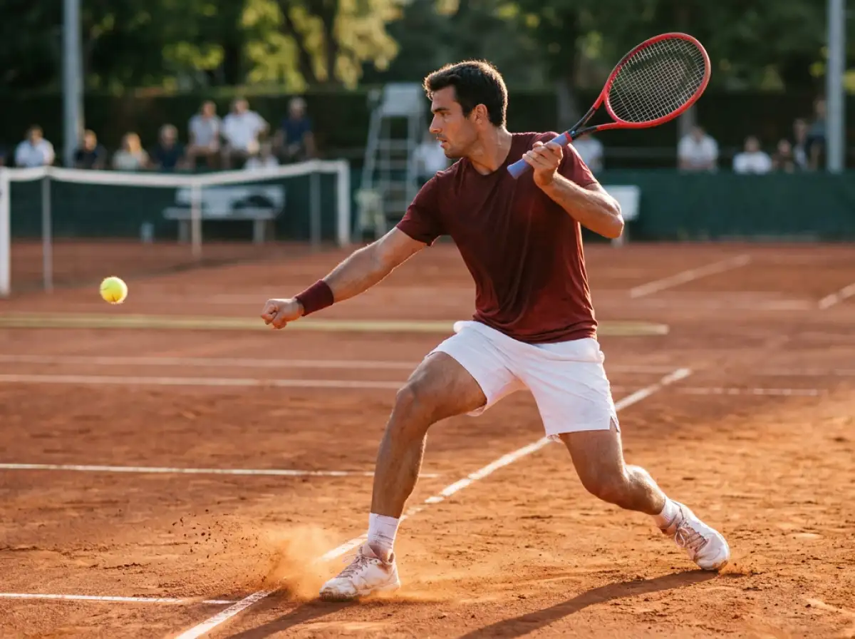 Tennisspieler bei einer Vorhand an der Grundlinie