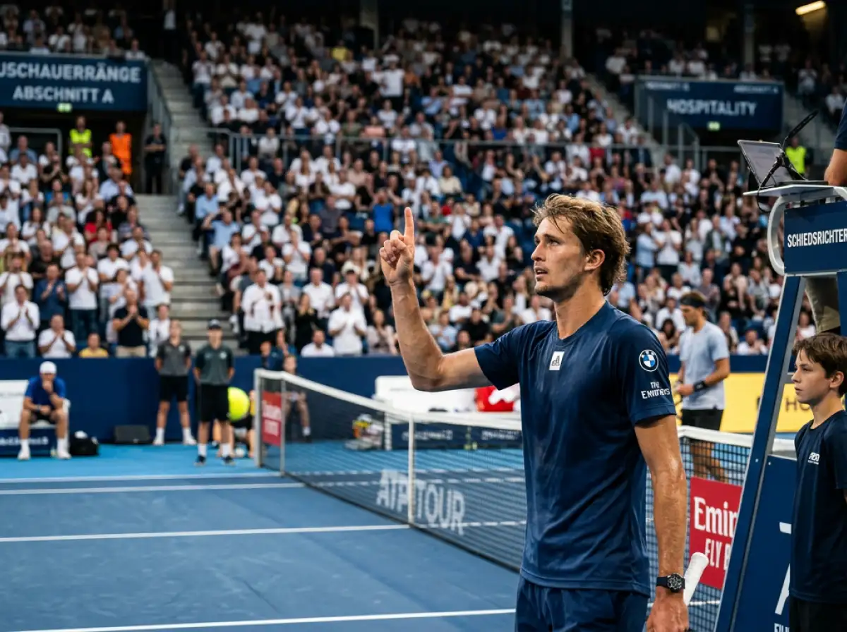 Tennis Hawk-Eye - Spieler fordert Challenge mit erhobenem Finger