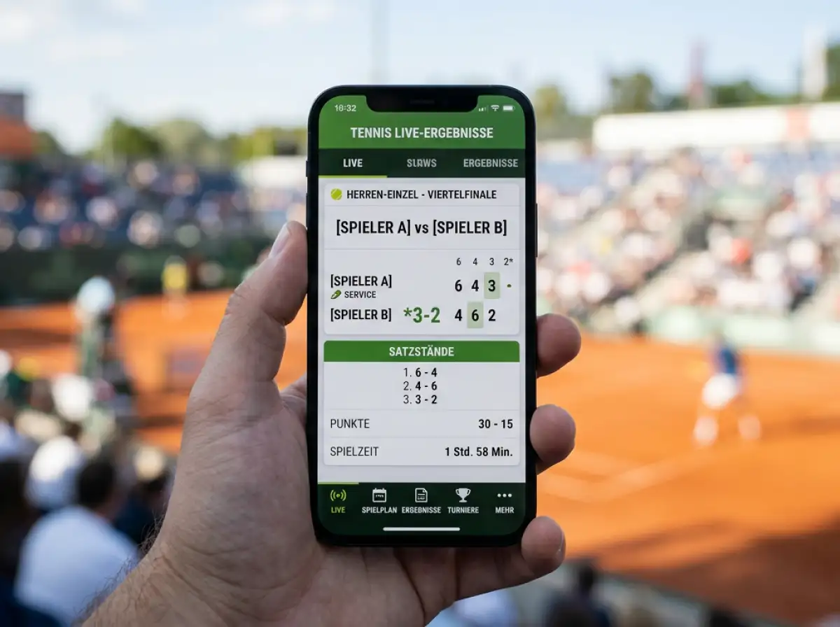 Smartphone mit Tennis Score-App auf dem Bildschirm
