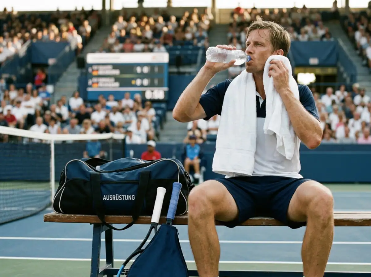 Tennis Seitenwechsel - Spieler während der 90-Sekunden-Pause auf der Bank