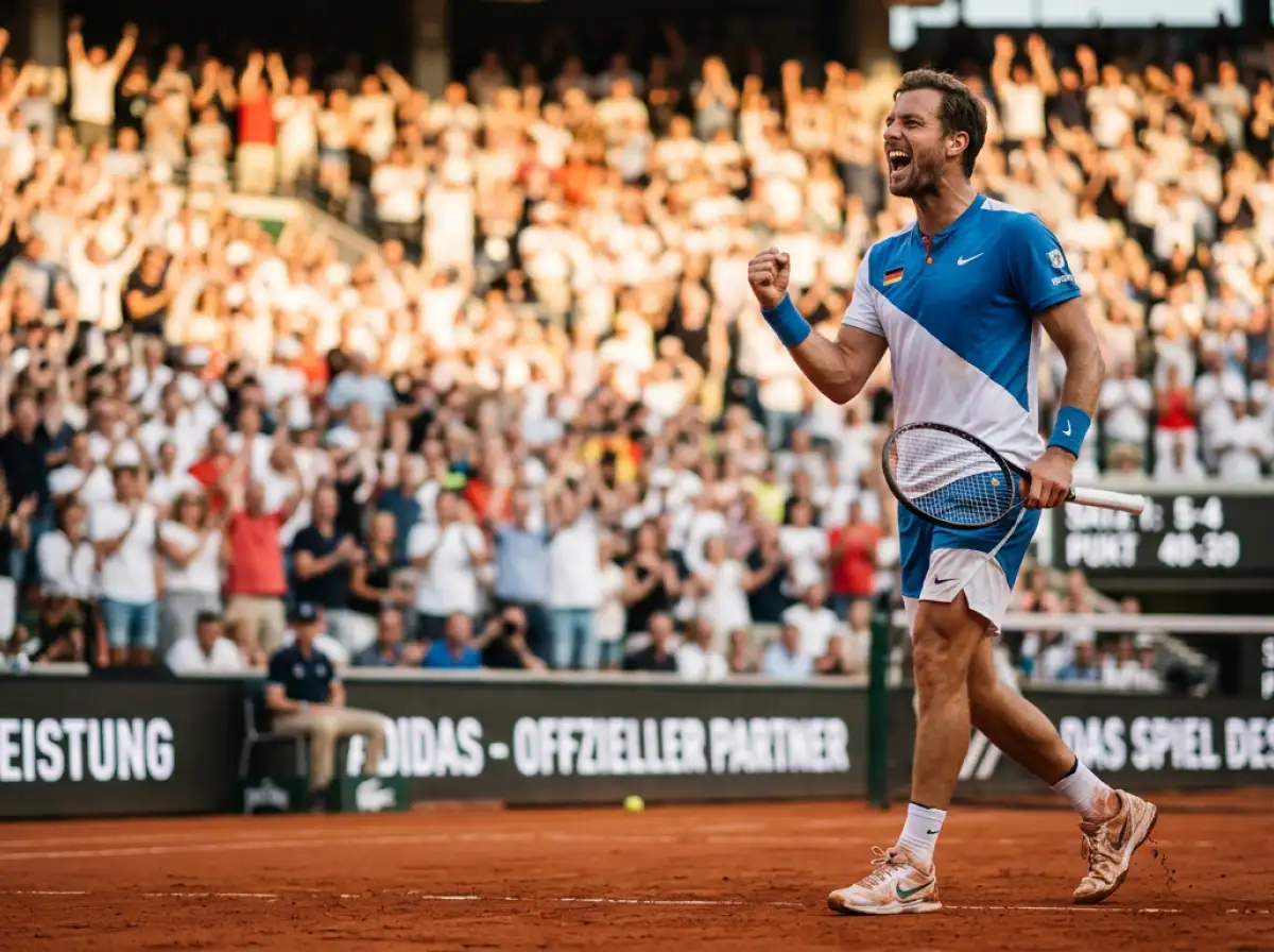 Tennis Vorteil - Spieler feiert gewonnenen Punkt bei Advantage